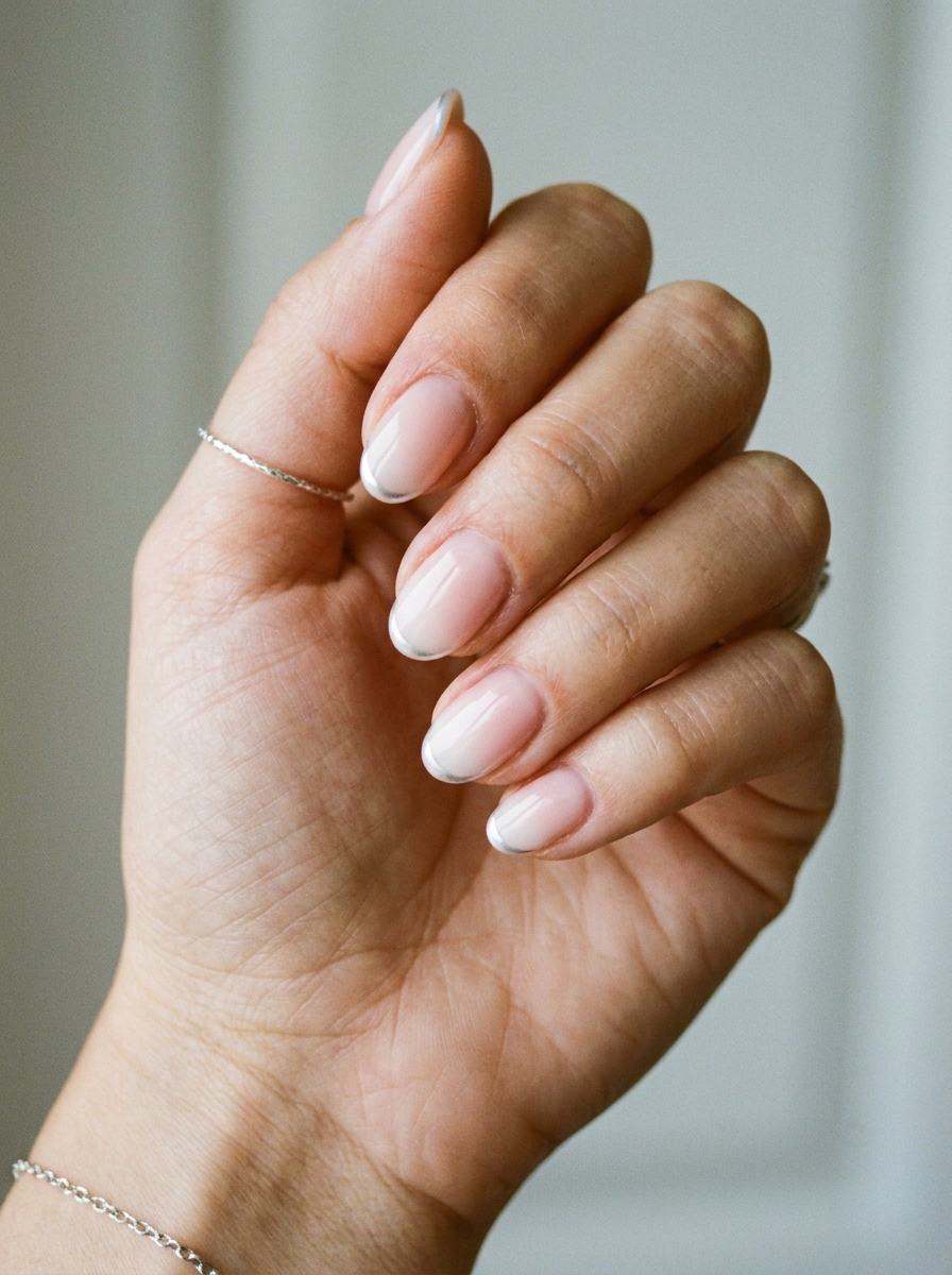 Babyboomer mit Silver Micro French als Babyboomer Nägel Ideen Inspiration 2026
